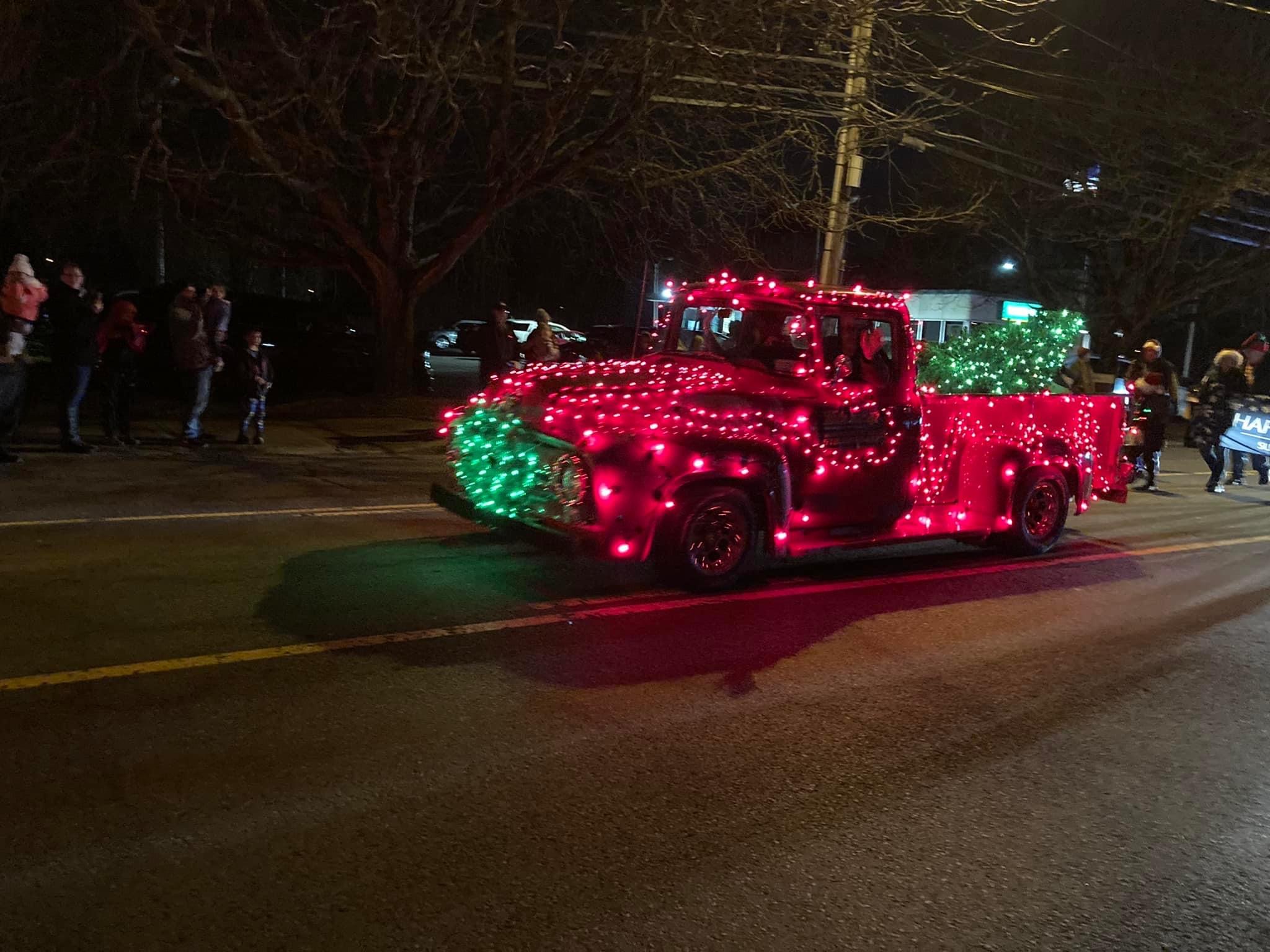Festive truck with Christmas Lights