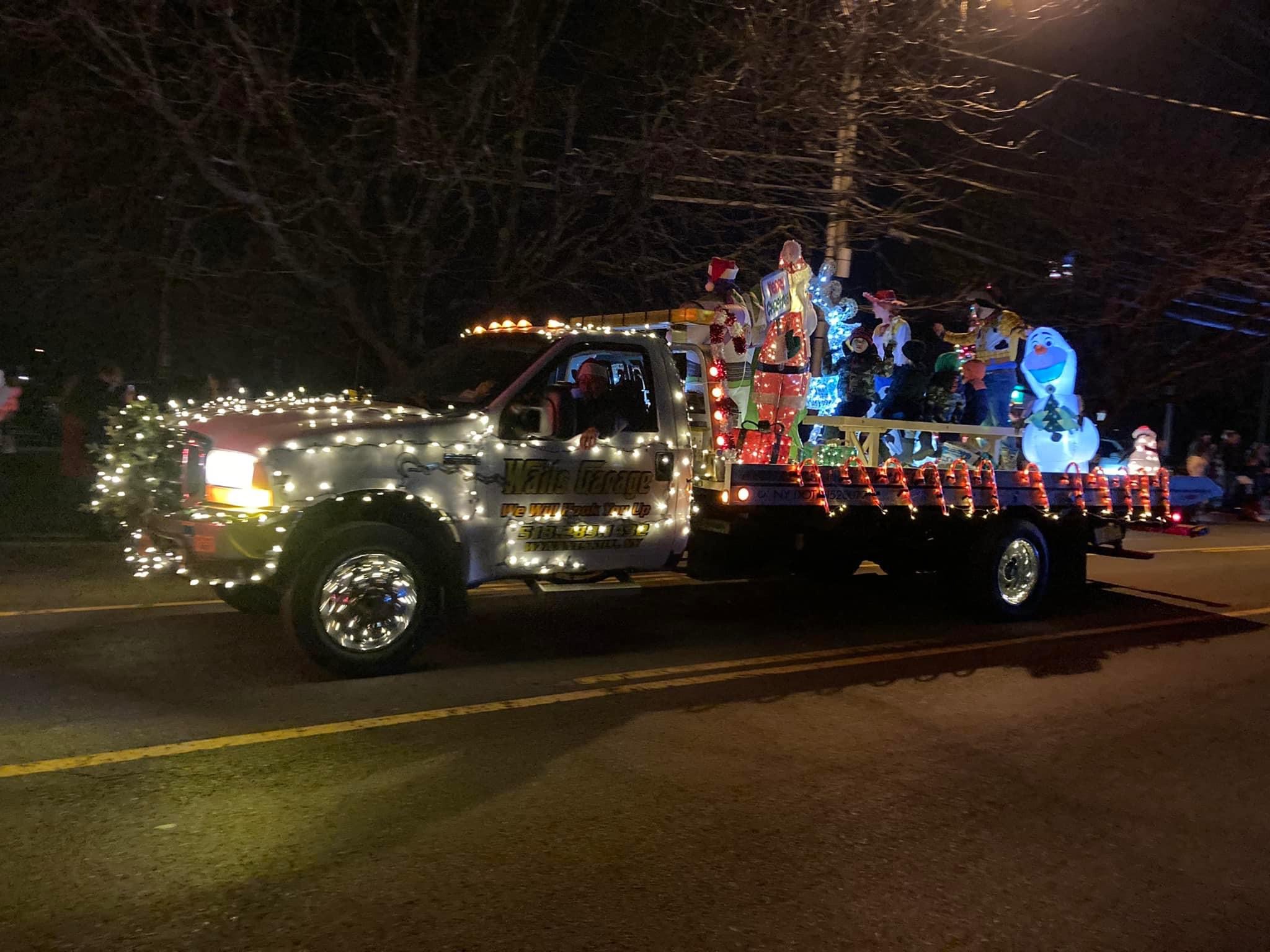 Truck decorated in Christmas lights